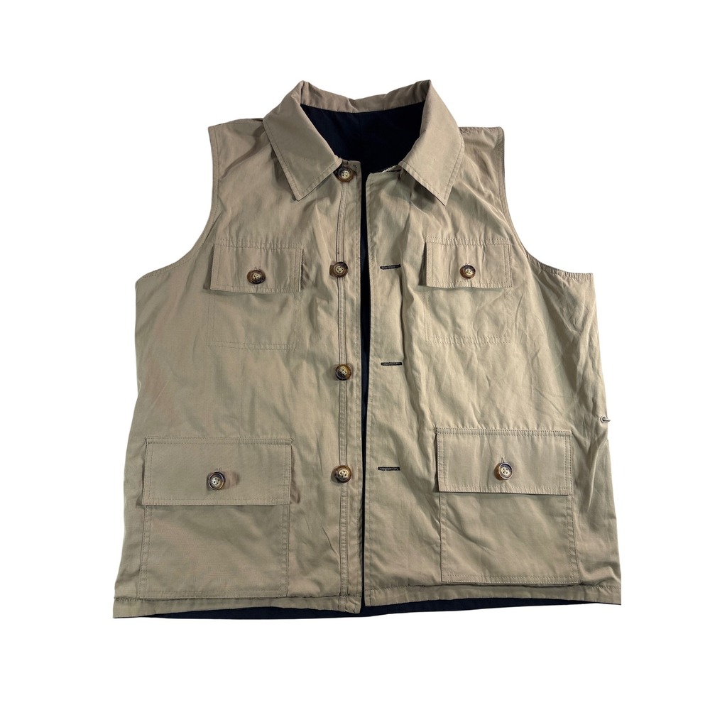 Orvis Reversible Utility Field Vest Mens Medium Black Tan Cotton Canvas Pockets